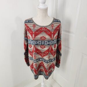 Denim Supply Ralph Lauren Sweater Womens XL Red Gray Southwestern Aztec Ranch